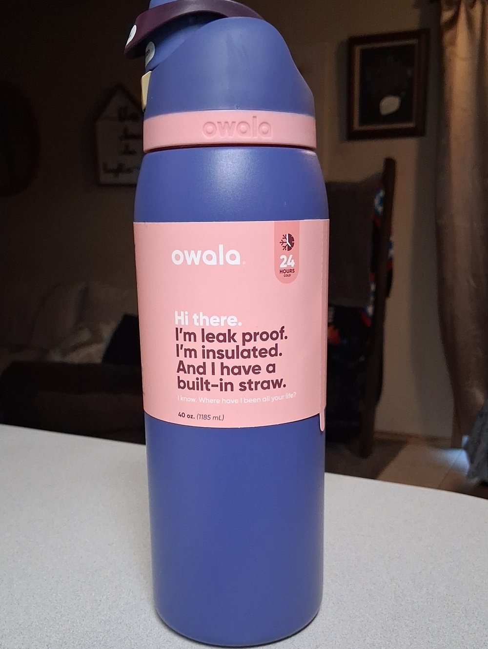 BNWT OWALA 40 Oz Free Sip Stainless STEEL WATER BOTTLE COLOR BLUEJAY